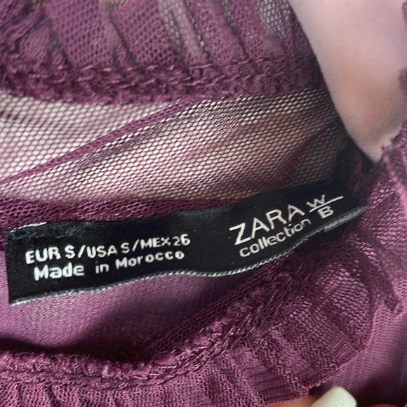 Zara sheer purple long sleeve blouse with ruffle detail size S - Picture 4 of 7